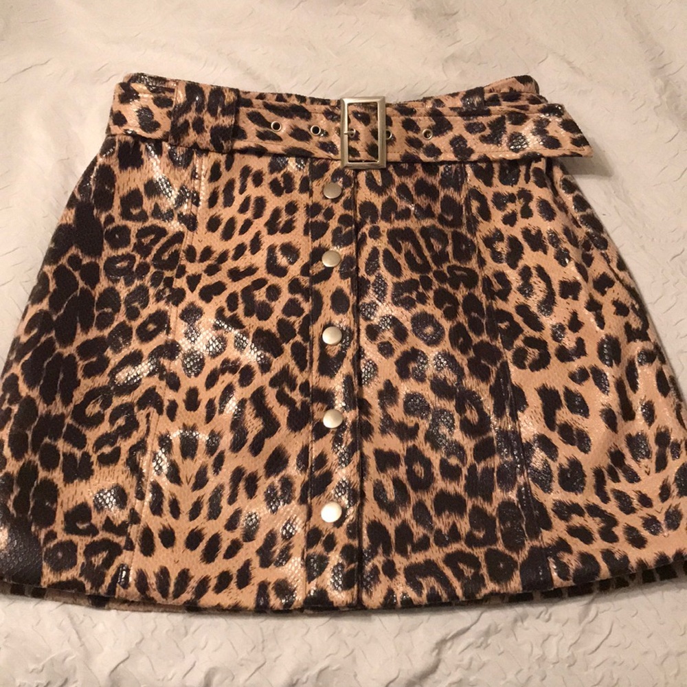 Leopard Faux Leather Skirt